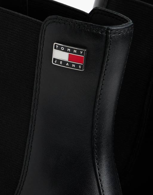 Tommy Jeans Leder-Chelsea-Boots mit hohem Blockabsatz in Schwarz, 6 von 7