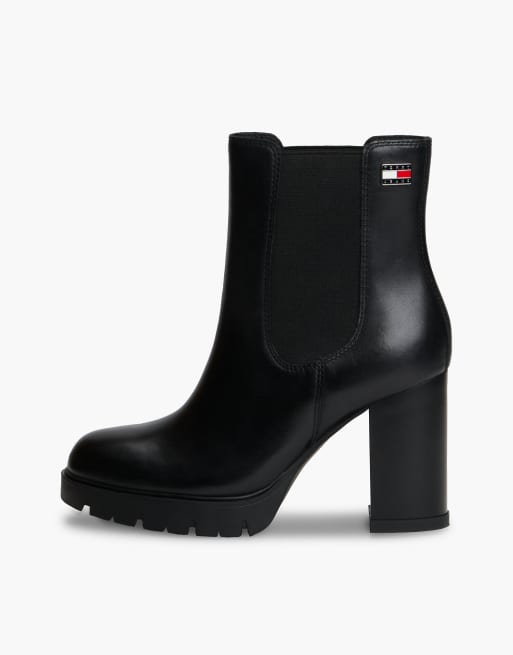 Tommy Jeans Leder-Chelsea-Boots mit hohem Blockabsatz in Schwarz, 7 von 7