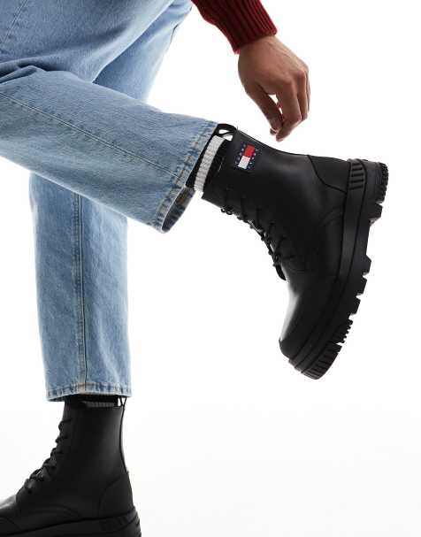 Tommy Jeans – Leder-Schnürstiefel in Schwarz mit dicker Sohle - view 1