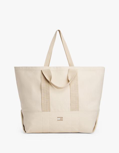 Tommy Jeans – Leinen-Tragetasche in Beige mit farblich abgestimmtem Logo - view 1