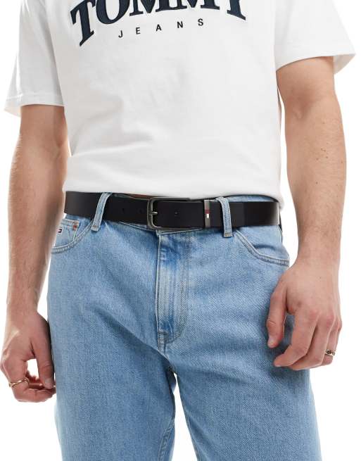Tommy Jeans - Leren riem van 3,5 cm met vlag in zwart, 2 van 4