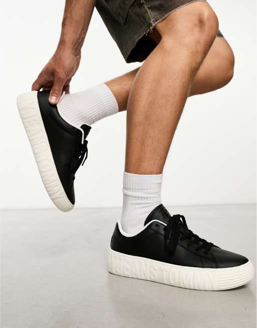 Tommy Jeans - Leren sneakers met buitenzool in zwart