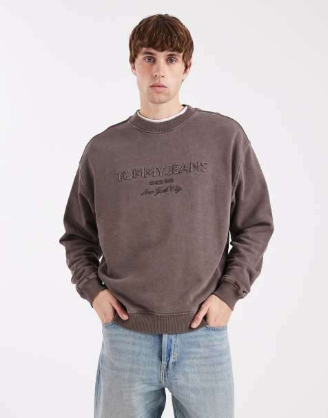 Tommy Jeans lifted classic center logo sweatshirt in dark brown - view 1