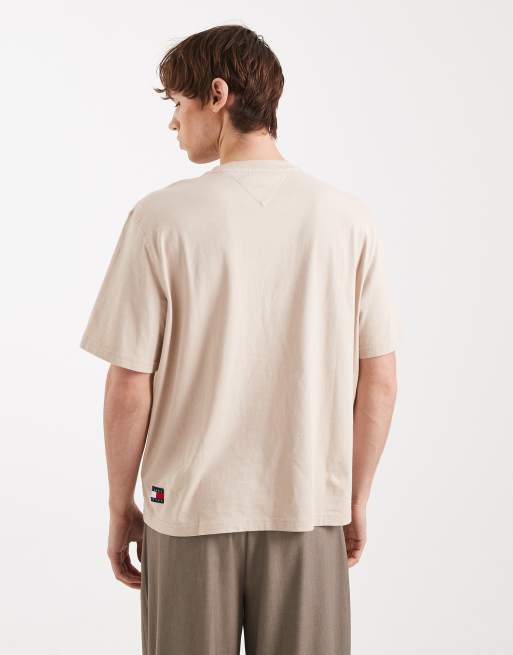 Tommy Jeans lifted classic center logo T-shirt in sand , 3 of 5