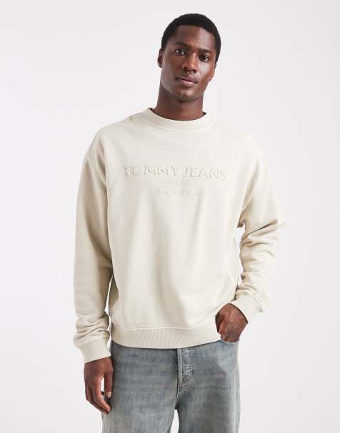 Tommy Jeans lifted classic centre logo sweatshirt in sand - view 1