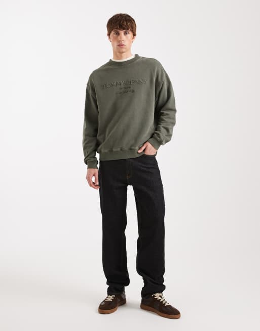 Tommy Jeans – Lifted – Classic-Fit-Sweatshirt in Dunkelgrün mit mittigem Logo, 2 von 5