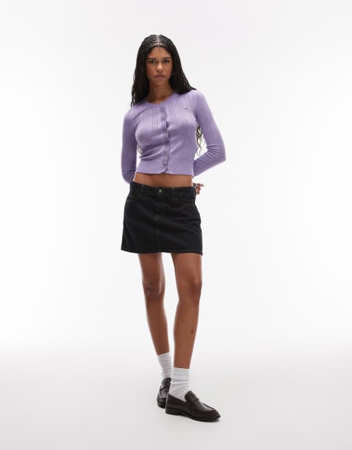 Tommy Jeans – Liliowy ażurowy kardigan z okrągłym dekoltem, 4 z 4