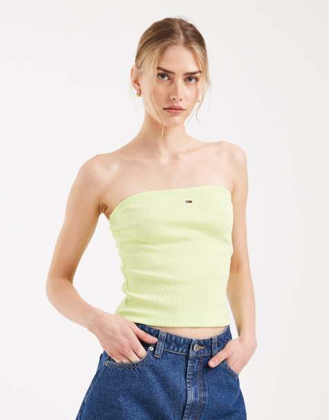 Tommy Jeans - Limegrøn ribstrikket bandeau-top i Slim Fit - view 1