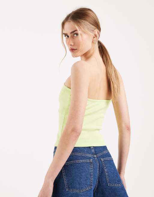 Tommy Jeans - Limegrøn ribstrikket bandeau-top i Slim Fit, 2 af 4