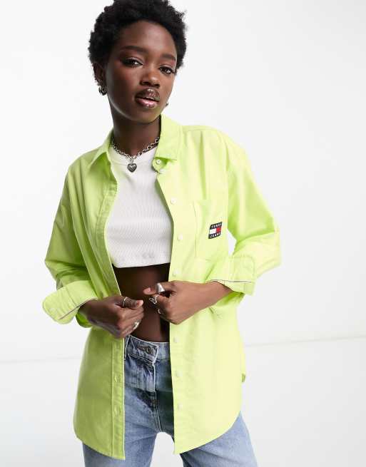 Tommy Jeans – Limegrön boyfriend-skjorta med logga