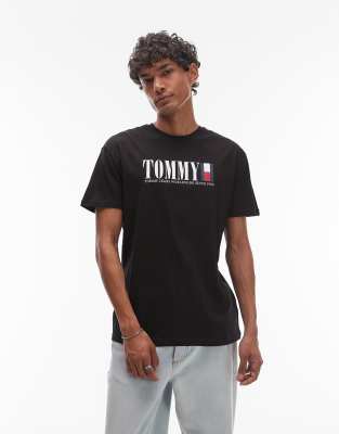 Tommy Jeans linear flag logo t-shirt in black - view 1