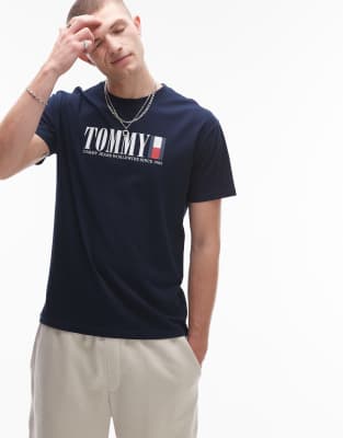 Tommy Jeans linear flag logo t-shirt in navy - view 1