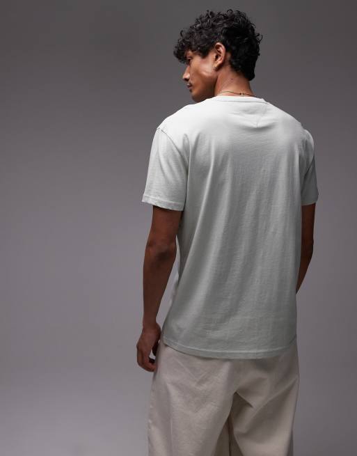 Tommy Jeans linear flag logo t-shirt in sage green, 3 of 4