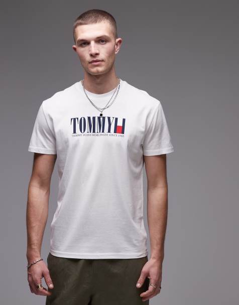 Tommy Jeans linear flag logo t-shirt in white - view 1