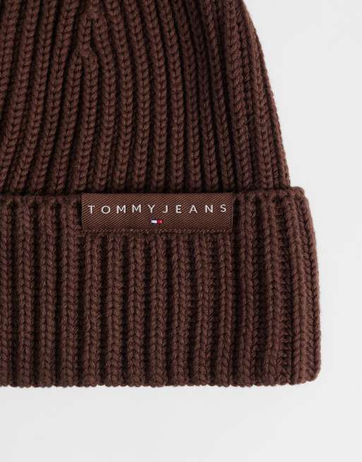 Tommy Jeans linear logo beanie in brown, 2 of 3