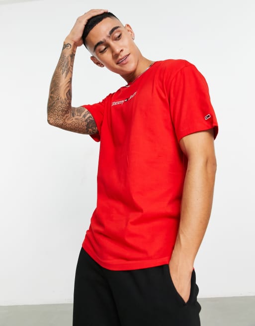 Tommy Jeans linear logo classic fit t-shirt in red, 3 of 4