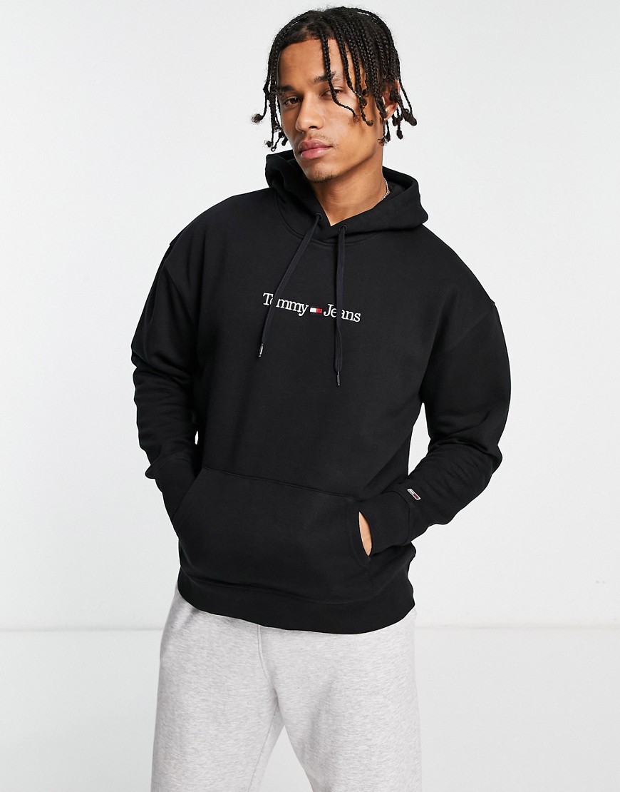 Tommy Jeans linear logo hoodie in black