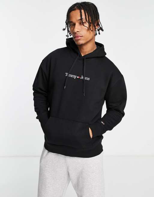 Tommy Jeans linear logo hoodie in black