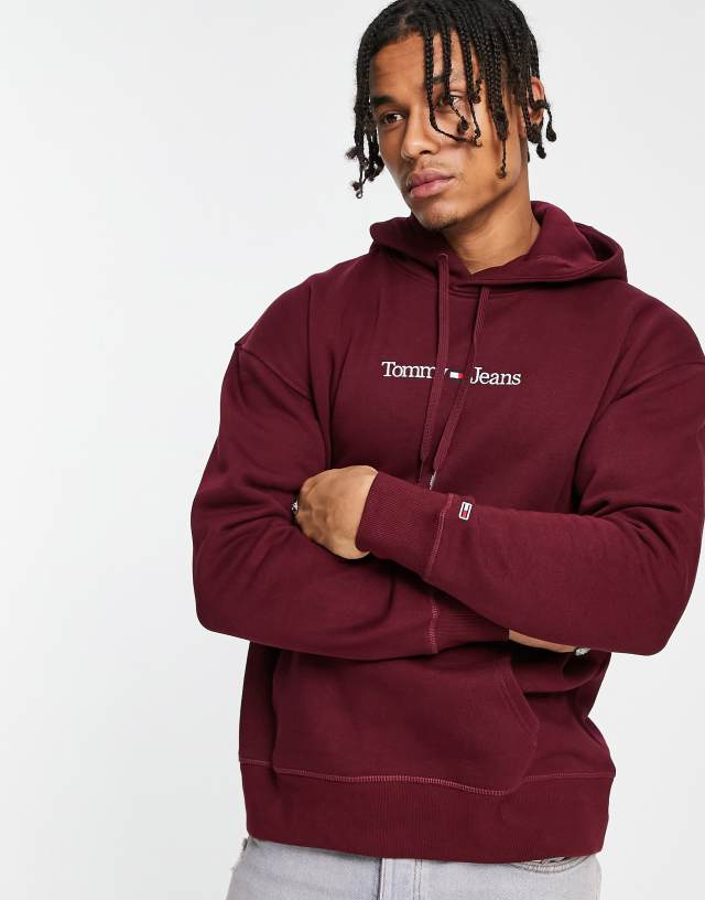 Tommy Jeans linear logo hoodie in burgundy