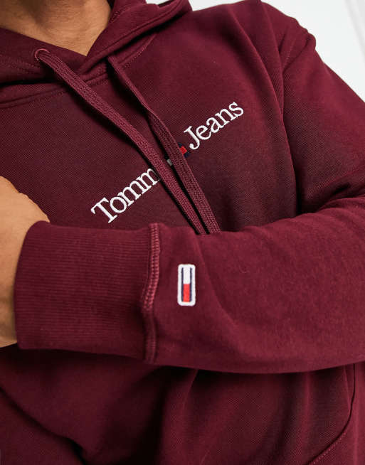 Tommy Jeans linear logo hoodie | ASOS in burgundy