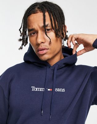 Tommy Jeans linear logo hoodie in navy - ASOS Price Checker