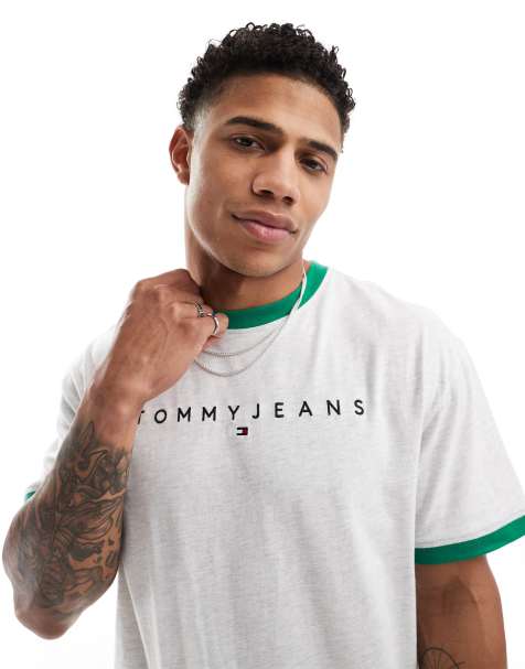 Tommy Jeans linear logo ringer t-shirt in white - view 1