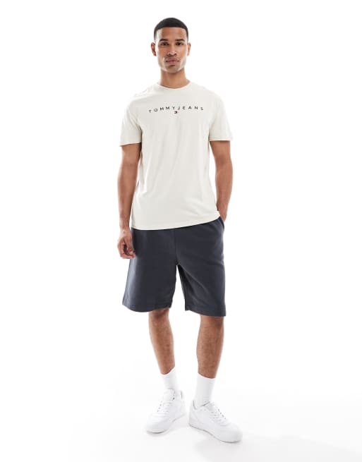 Tommy Jeans linear logo t-shirt in beige, 2 of 5