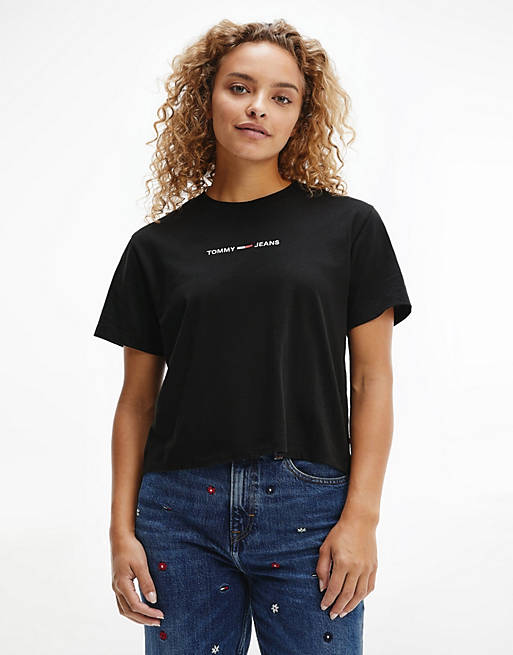 Tommy Jeans linear logo t-shirt in black | ASOS