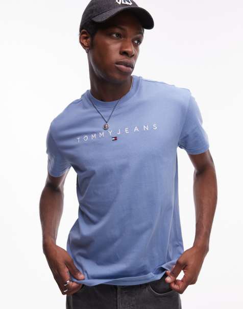 Tommy Jeans linear logo t-shirt in blue - view 1