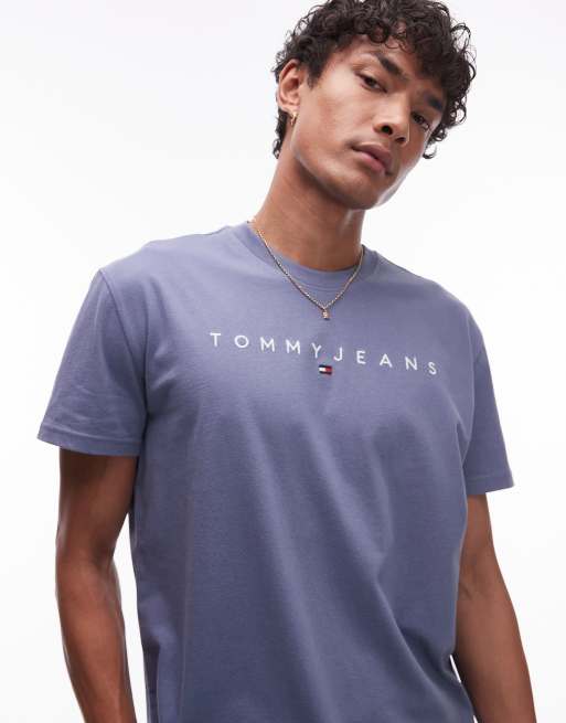 Tommy Jeans linear logo t-shirt in dark blue