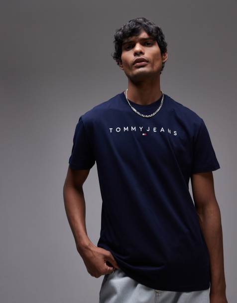 Tommy Jeans linear logo t-shirt in navy