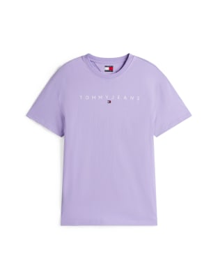Tommy Jeans linear logo t-shirt in purple