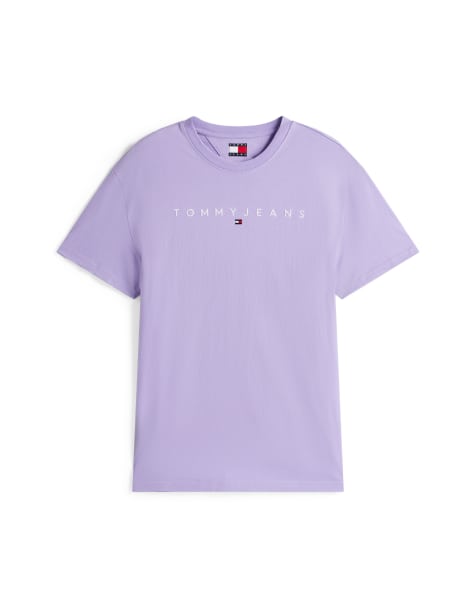 Tommy Jeans linear logo t-shirt in purple - view 1