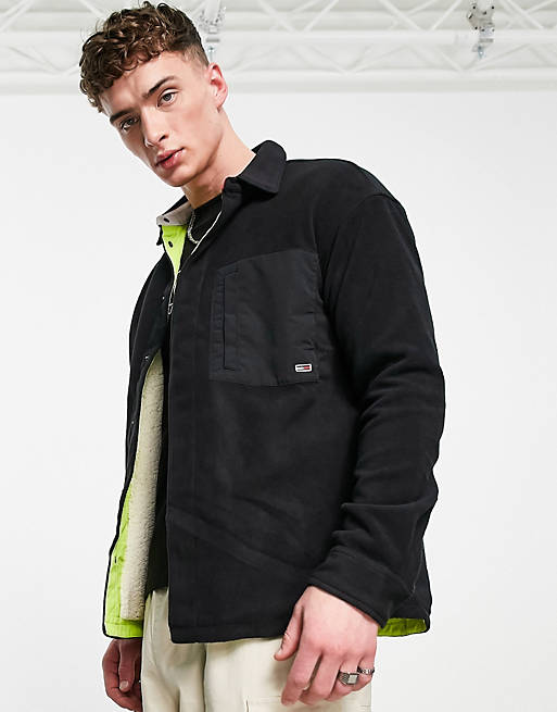 Tommy Jeans lined polar fleece overshirt relaxed fit in black | ASOS