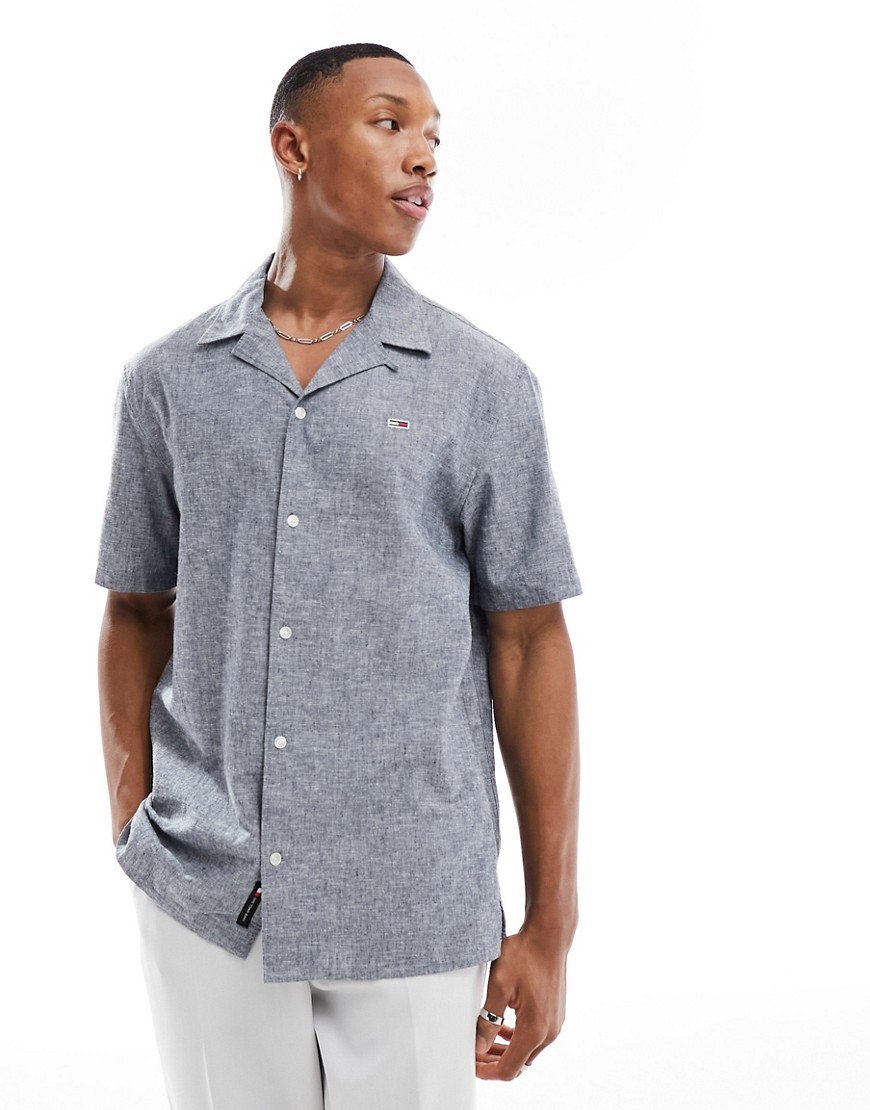 Tommy Jeans linen blend camp shirt in navy