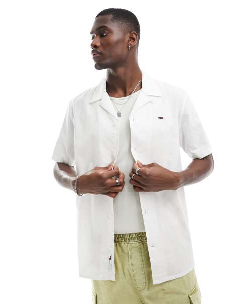 Men's Short Sleeve Shirts, White, Linen & Cotton