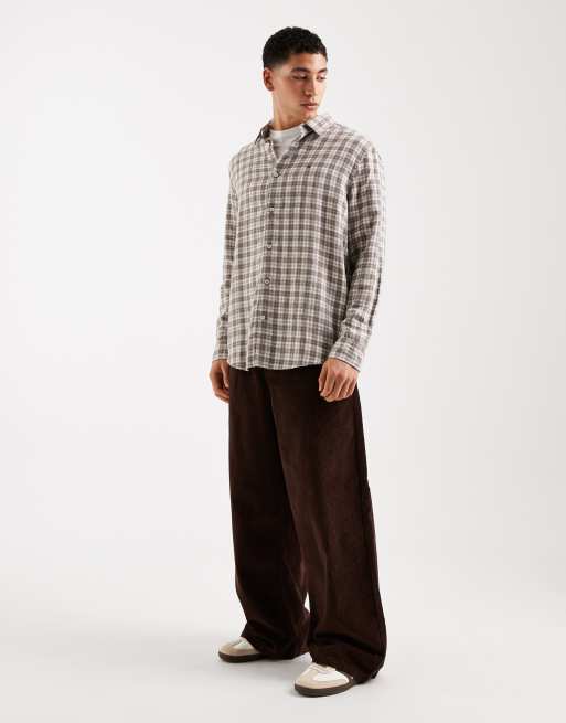 Tommy Jeans linen blend shirt in brown check, 2 of 5
