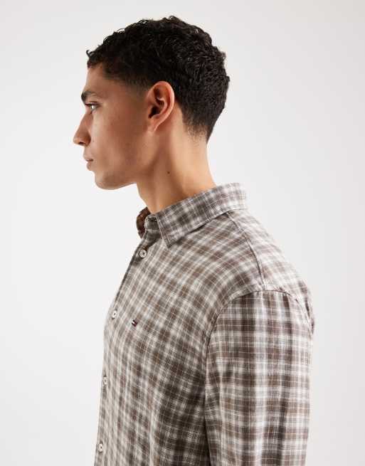Tommy Jeans linen blend shirt in brown check, 4 of 5