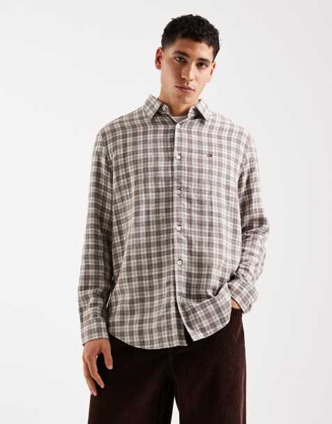Tommy Jeans linen blend shirt in brown plaid - view 1