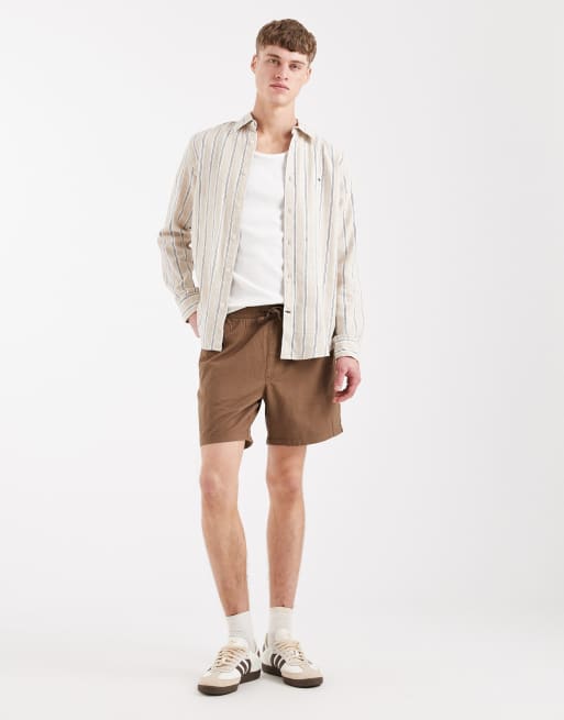 Tommy Jeans linen blend shirt in brown stripe, 2 of 5