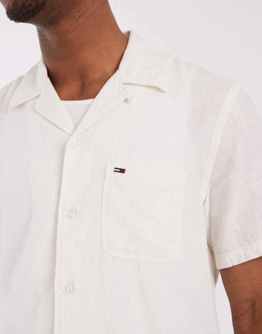 Tommy Jeans linen blend short sleeve shirt in white, 3 of 5