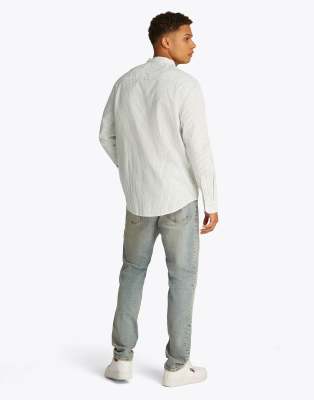Tommy Jeans Linen Blend Striped Shirt In White