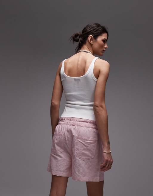 Tommy Jeans linen boxer shorts in pink and white stripe, 4 of 5