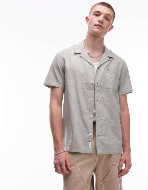 Tommy Jeans linen button shirt in washed green - view 1