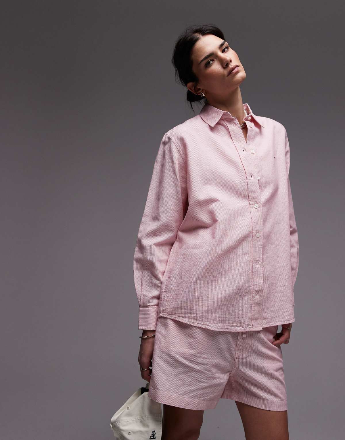 Tommy Jeans linen shirt in pink and white stripe