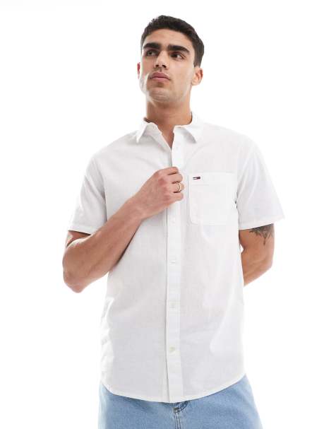 Tommy Jeans linen short sleeve shirt in white - view 1