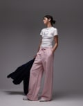 [Tommy Jeans] Tommy Jeans linen wide pants in pink and white stripe M Pink/stripe