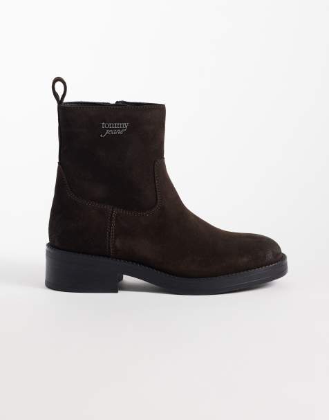Tommy Jeans Lisa real suede soft sole boots in dark brown - view 1