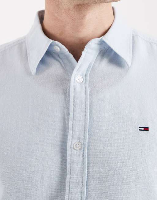 Tommy Jeans – Ljusblå skjorta i linnemix med knäppning, 5 av 5