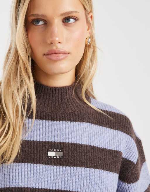 Tommy Jeans – Ljuslila och brun, randig tröja med halvpolokrage, 2 av 4
